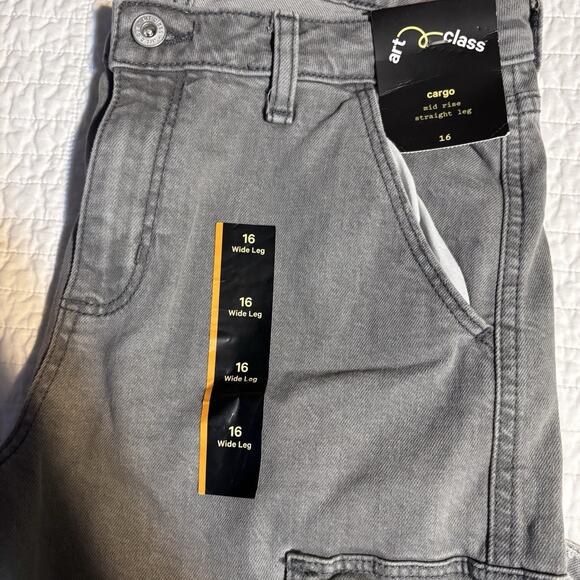 Art Class Girls XL 16 Gray Mid-Rise Wide Leg Cargo Pants NWT Adjustable Waist - Picture 3 of 4